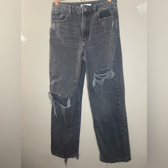 Garage Distressed Black Women's High Rise Wide Leg Jeans Size 5 - Picture 1 of 5